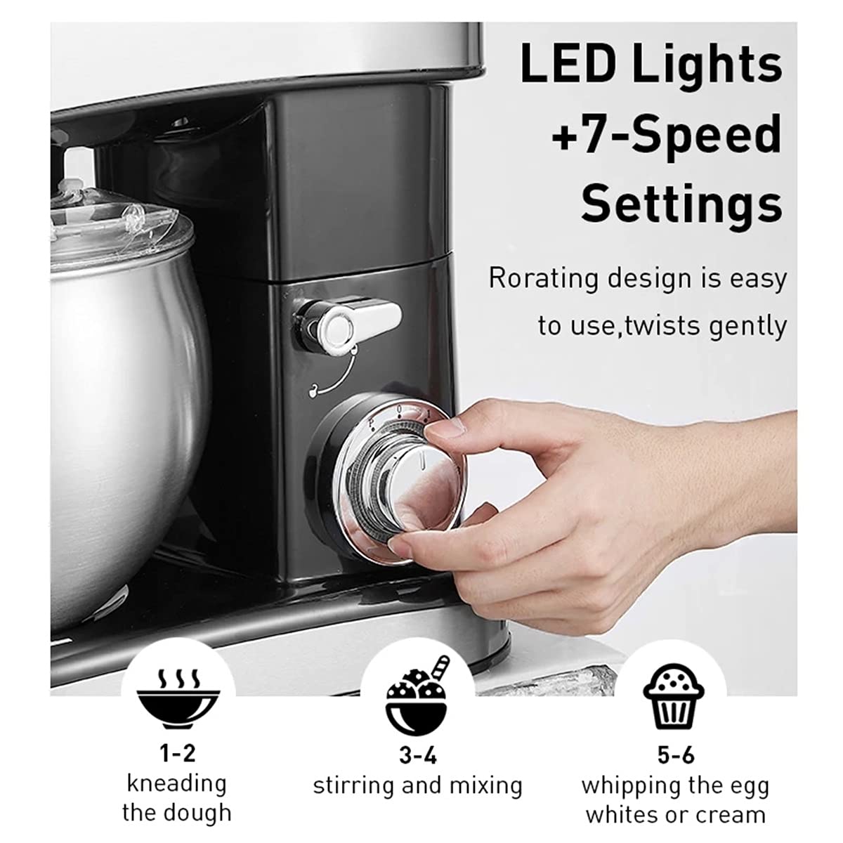 HIZQ Batidora Amasadora 5,5 L 1500W Acero Inoxidable