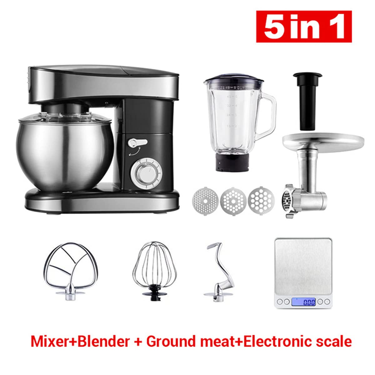 HIZQ Batidora Amasadora 5,5 L 1500W Acero Inoxidable