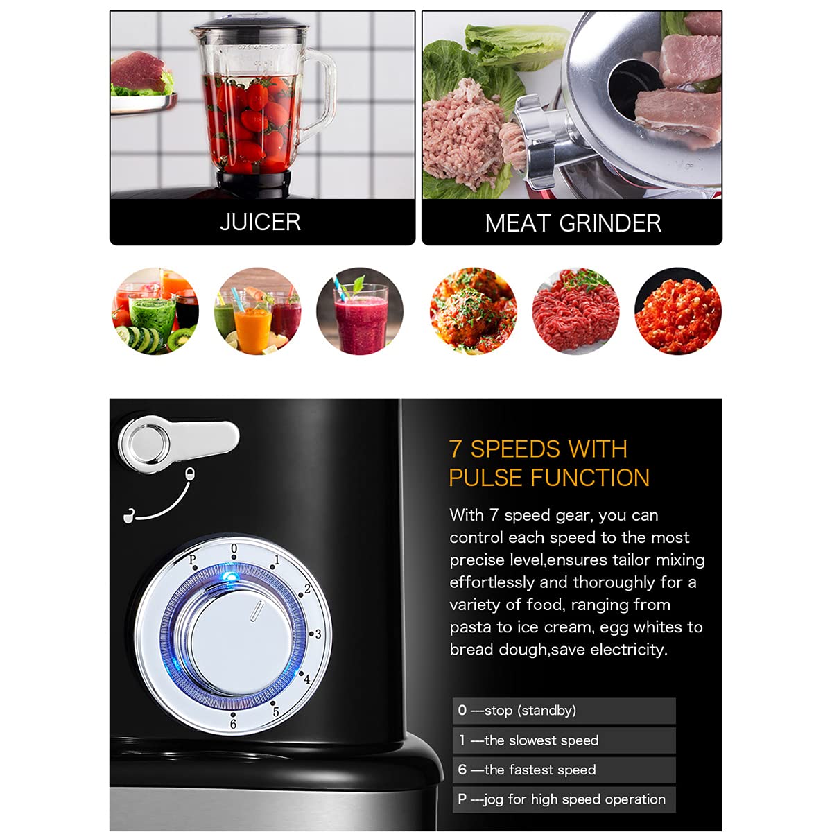 HIZQ Batidora Amasadora 5,5 L 1500W Acero Inoxidable