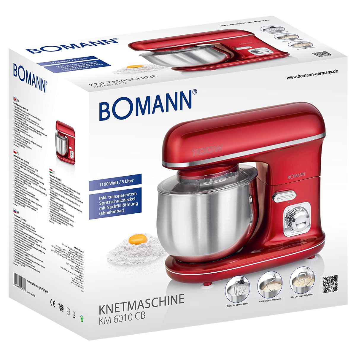 Bomann Batidora y Amasadora 5L 1100W Rojo