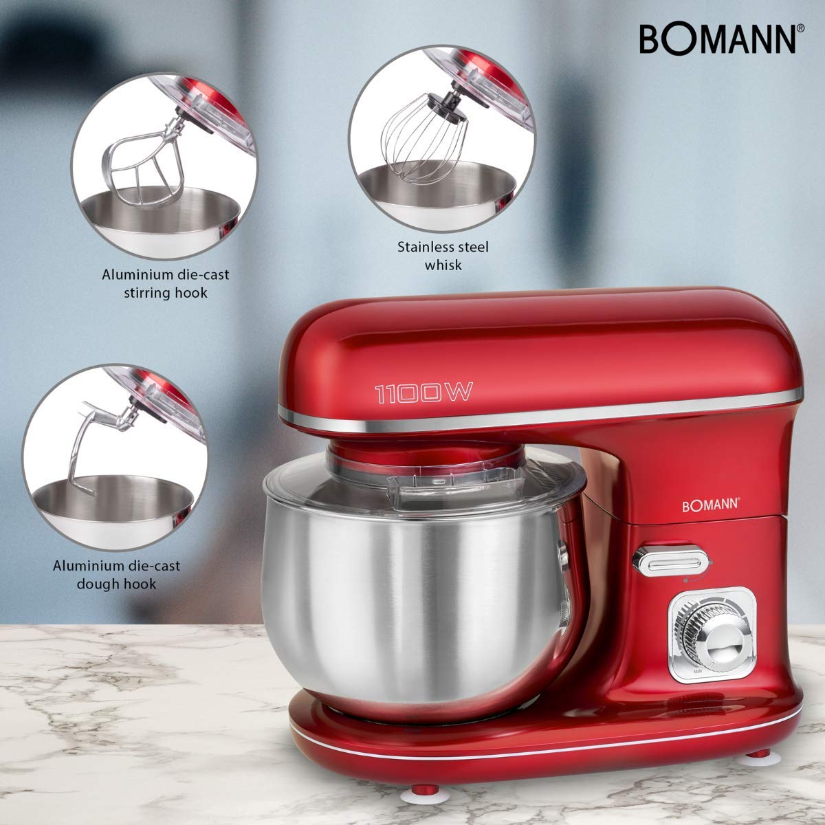 Bomann Batidora y Amasadora 5L 1100W Rojo